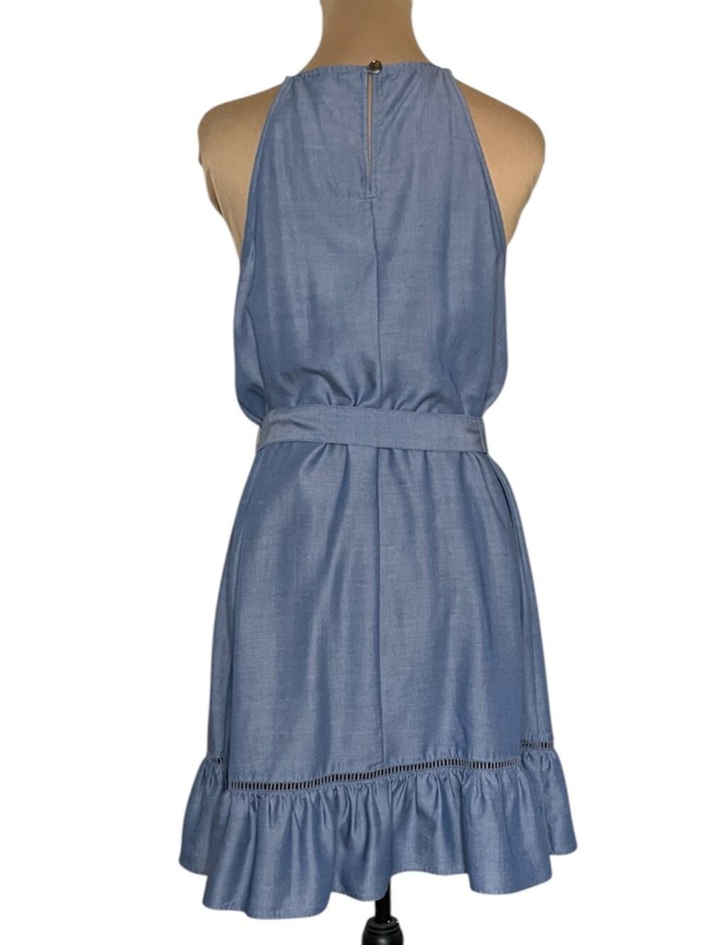 Ann Taylor Chambray Blue Ruffle Dress Sz 2 - Picture 4 of 6